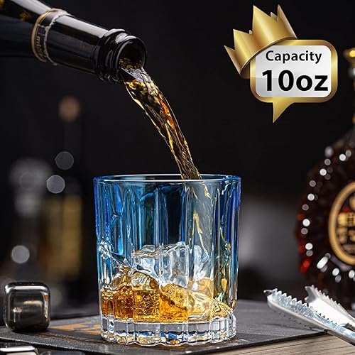 Miniatura 2 de Claplante Paquete de 6 vasos de whisky antiguos de 10 onzas, vasos de cristal para rocas de cristal, vasos de cóctel, caja de regalo, para bourbon,