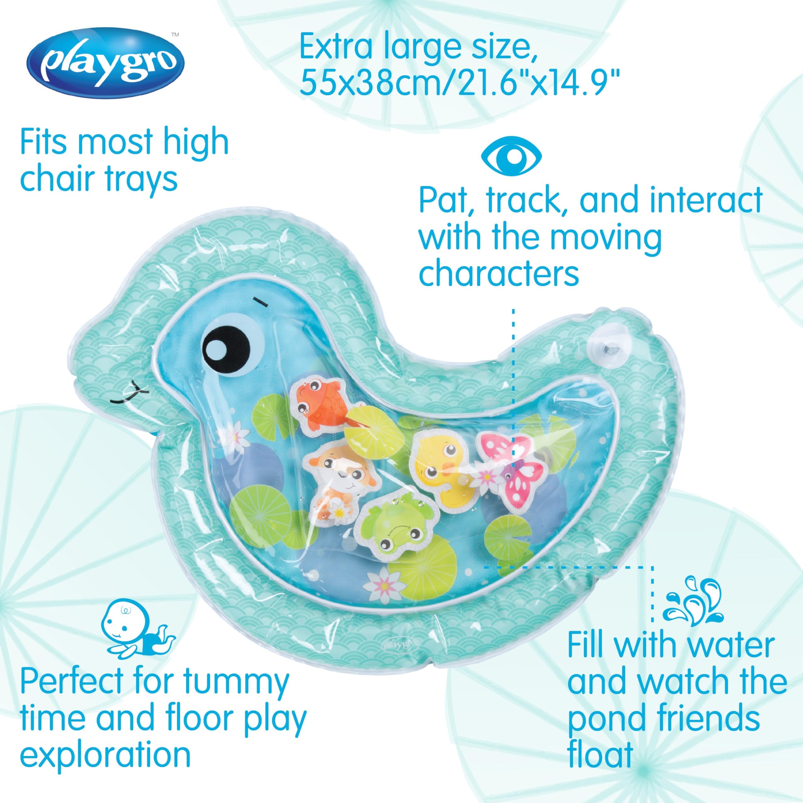 Playgro Sensory Pond Pat and Play Tummy Time Mat - Improve Baby's Sight & Touch Senses with Mess-Free Fun - Ideal Tummy Time Toy for 3+ Months - Engaging Infant Toy for Tummy Time & Floor Play