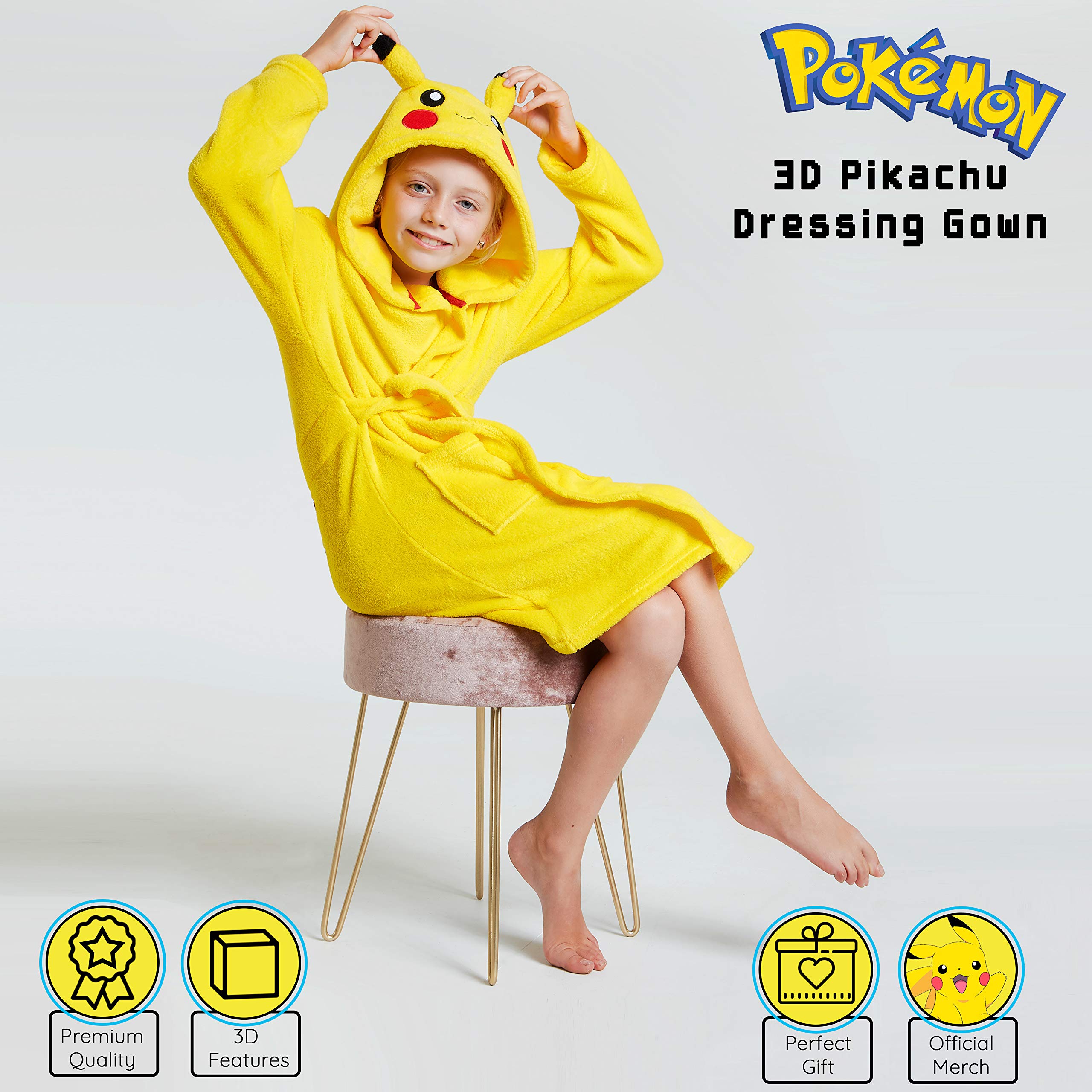 Buy Pokemon Dressing Gown with 3D Pikachu Hood, Soft Fleece Dressing Gowns for Kids, Fun