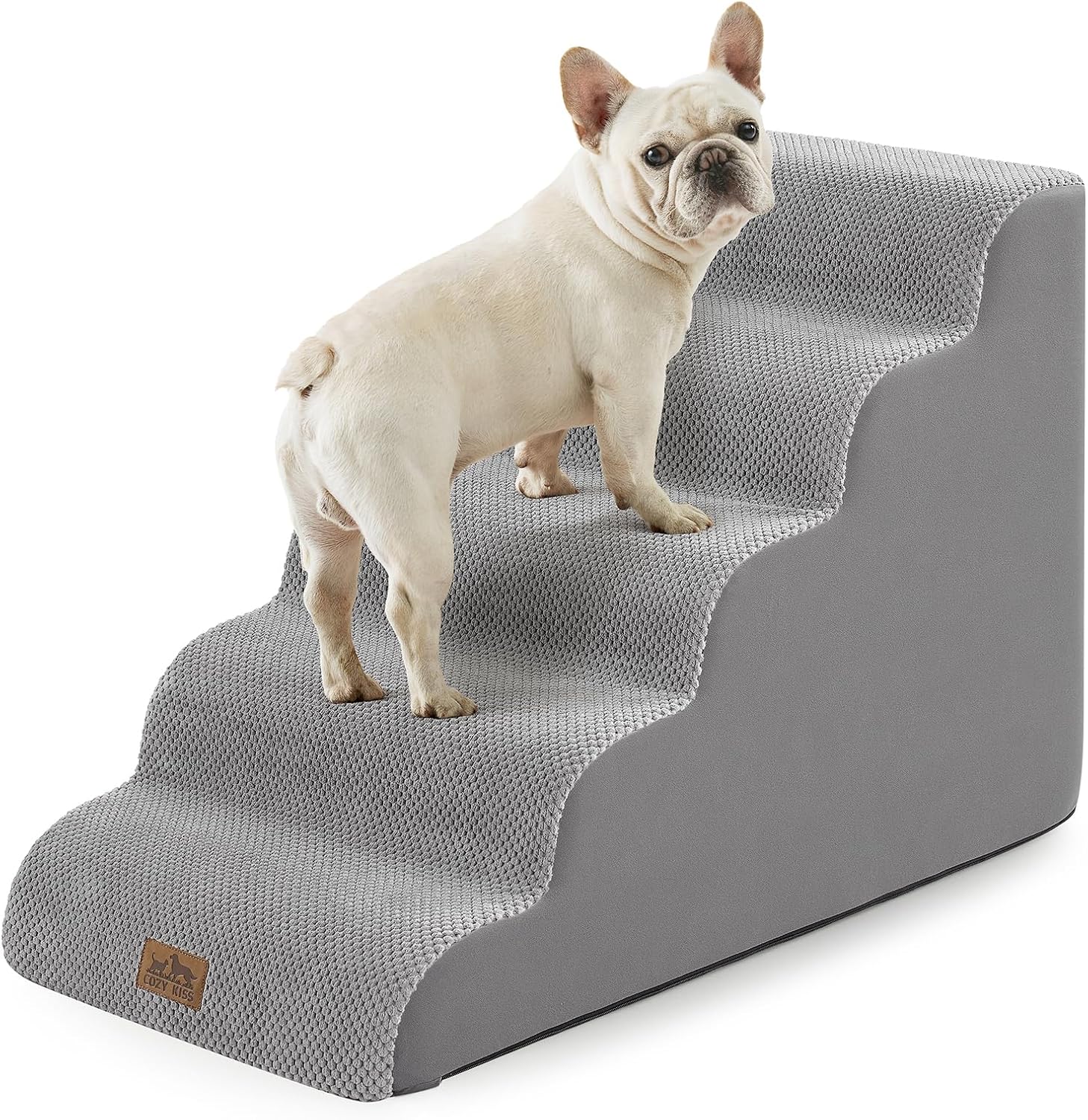 Wide Dog Stairs 19.7″ Width, Pet Step for Small/Medium/Large Dog, Puppy or Cat, Pet Ramp for High Bed or Car, High Density Foam Ladder, 19.7x33x22.4 in, Stable, 5 Step, Grey