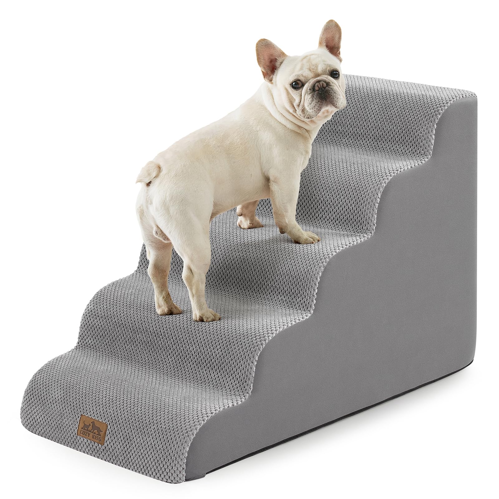 COZY KISS Dog Stairs for Small Dog 22.6" H, Curved Pet Step for Puppy, Older Cat, Medium Pet Ramp for High Bed, Ladder with High Density Foam, Durable