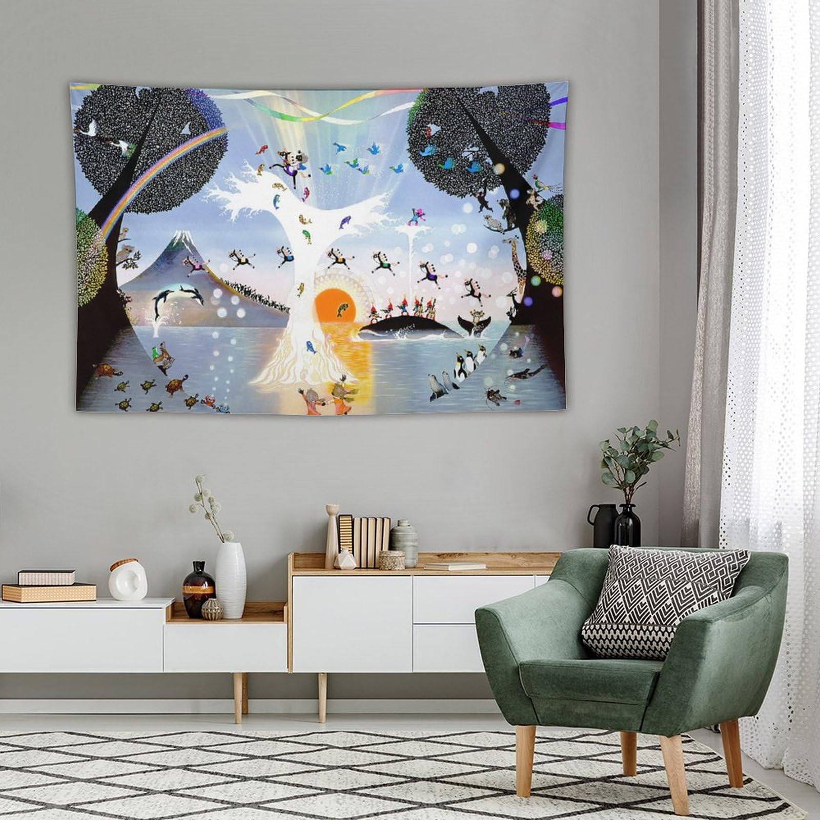 Amazon.co.jp: 藤城清治 夢生まれる タペストリー 壁掛け 人気 布