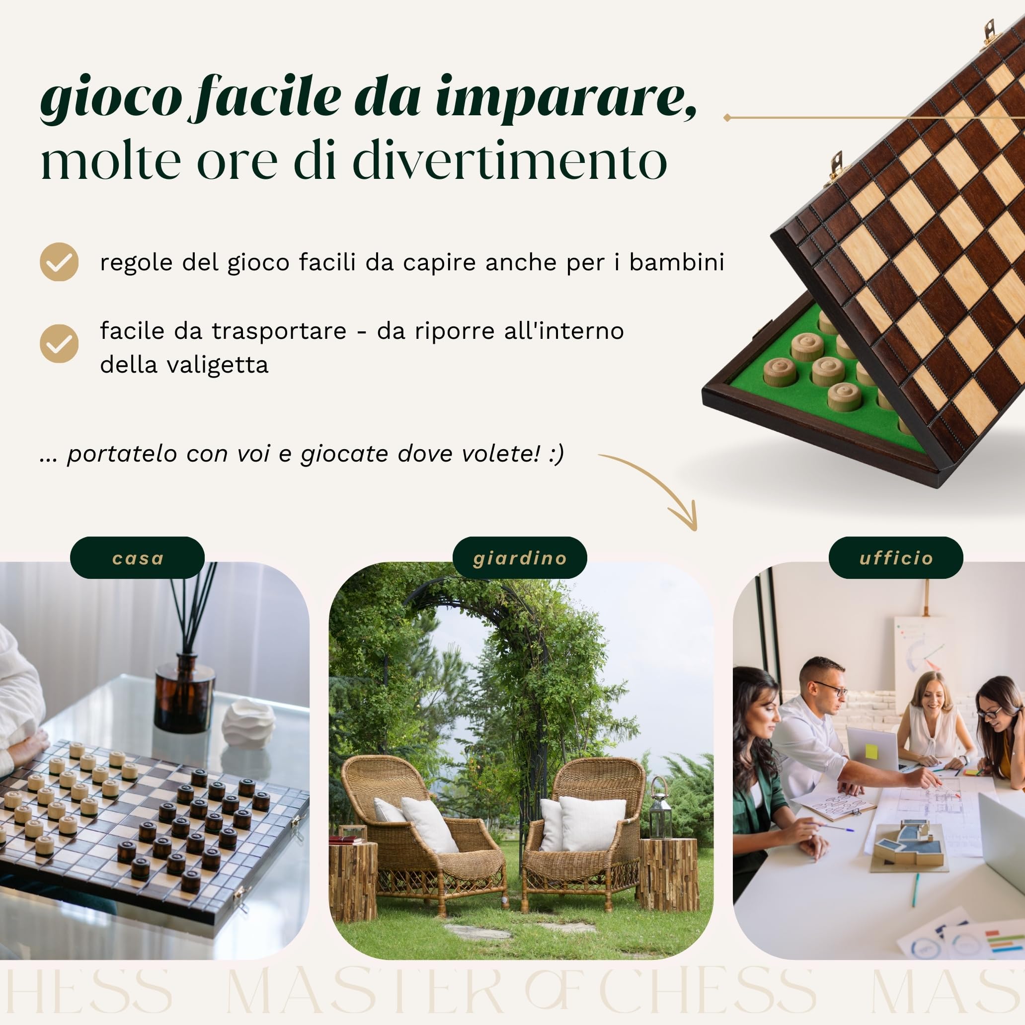 Master of Chess XXL 100 Fields CHECKERS 39cm / 16in Gioco di dama/dama in legno, gioco classico artigianale