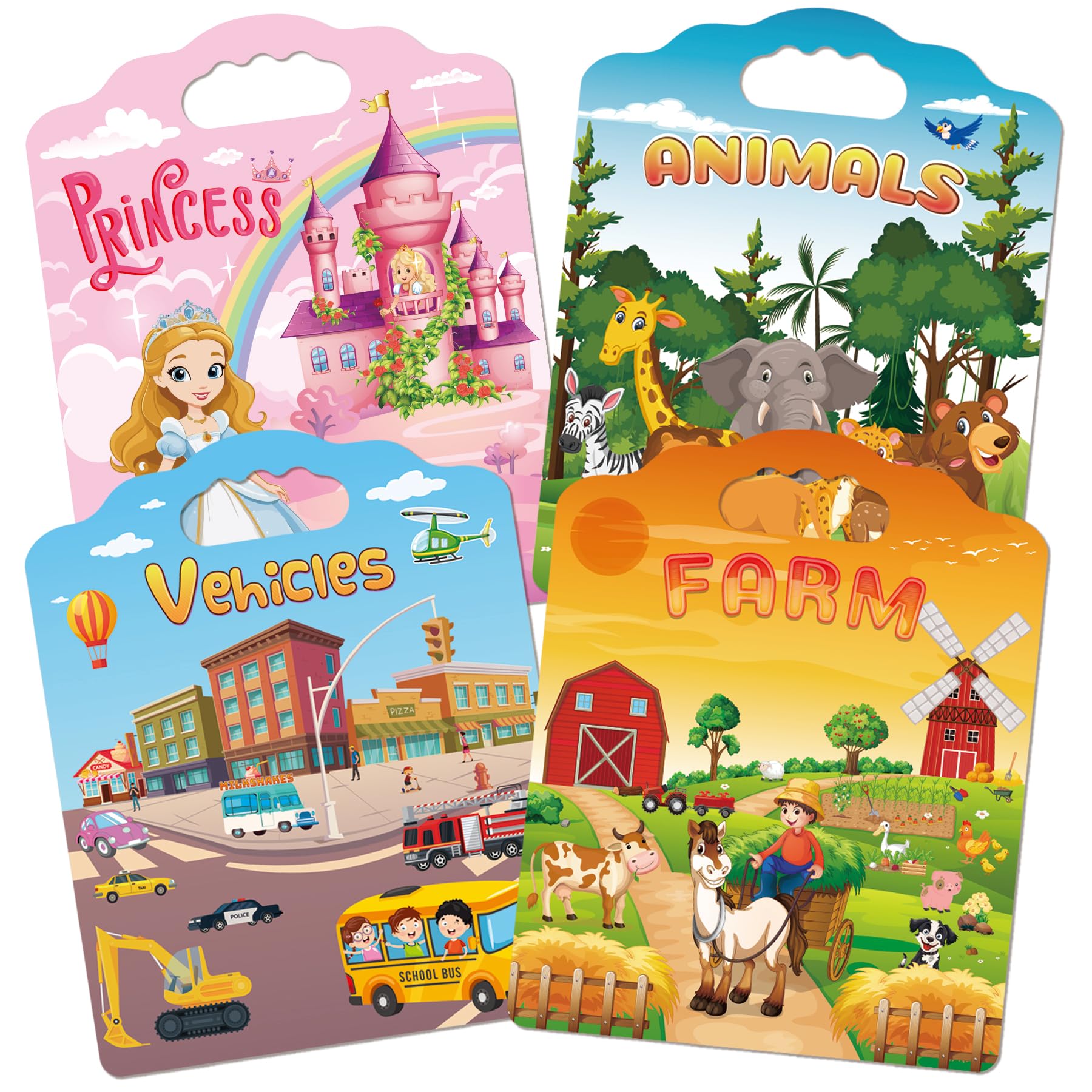 4 Set Reusable Sticker Books for Kids, Puffy Sticker Books for Toddlers 2-4, Toddler Sticker Book Ages 1-3, Kids Puffy Sticker Activity Books Set Include Princess,Animal,Farm,Vehicles