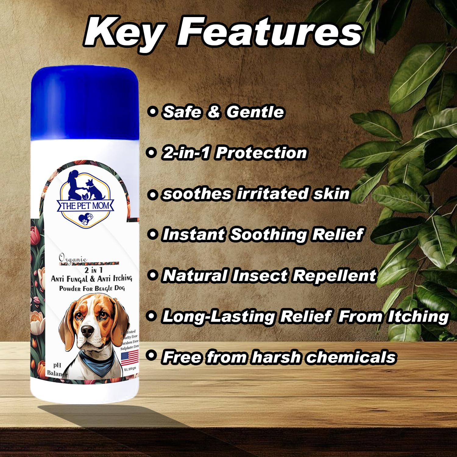 The Pet Mom 2-in-1 Antifungal & Anti-Itching Powder for Beagle Dog, Puppy | Helps in Itchy, Irritation & Fungal Infections | Keeps Skin Dry & Natural Fragrance | Dog Powder for All Breed - 100gm 2