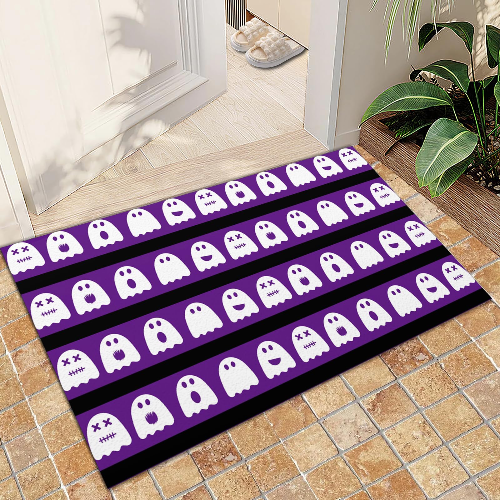 Area Rug 90x150cm Halloween Bathroom Rugs, Goth Spooky Ghost Bath Mat, Halloween Rugs Indoor, Gothic Bathroom Decor Non-slip Machine Washable Low Pile Foldable for Dining Room Living Room Bedroom