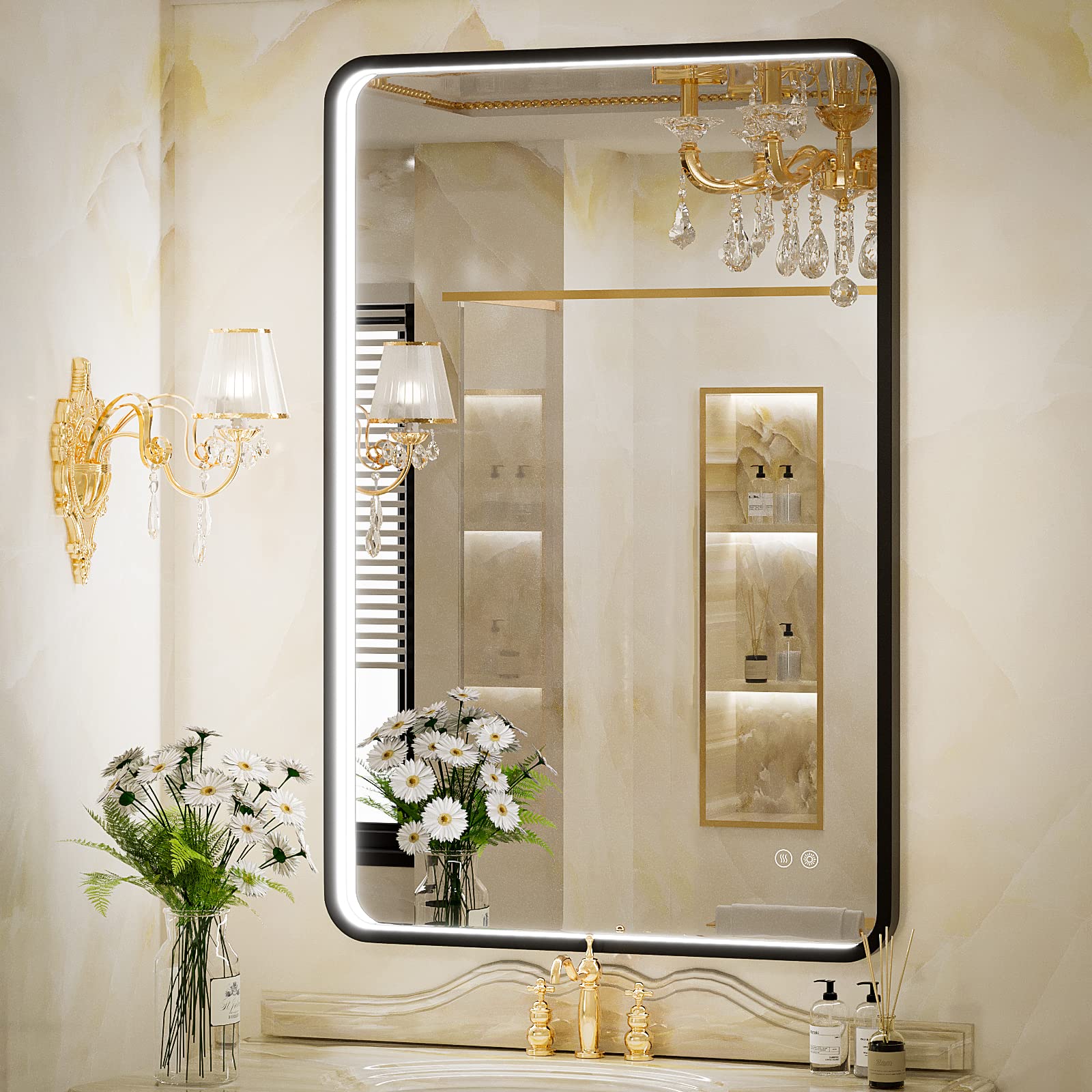 JSneijder 24x36 LED Bathroom Mirror with Lights, Black Frame Led Mirror