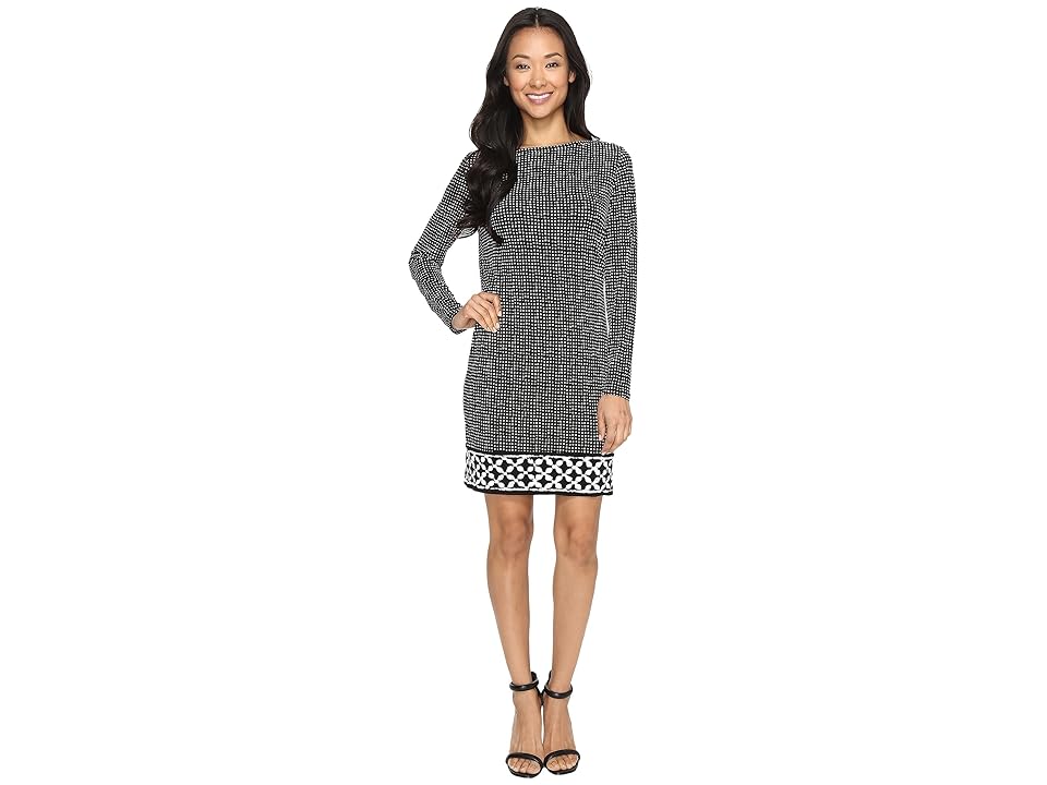 

MICHAEL Michael Kors Nezla Long Sleeve Boat Neck Border Dress (Black) Women's Dress