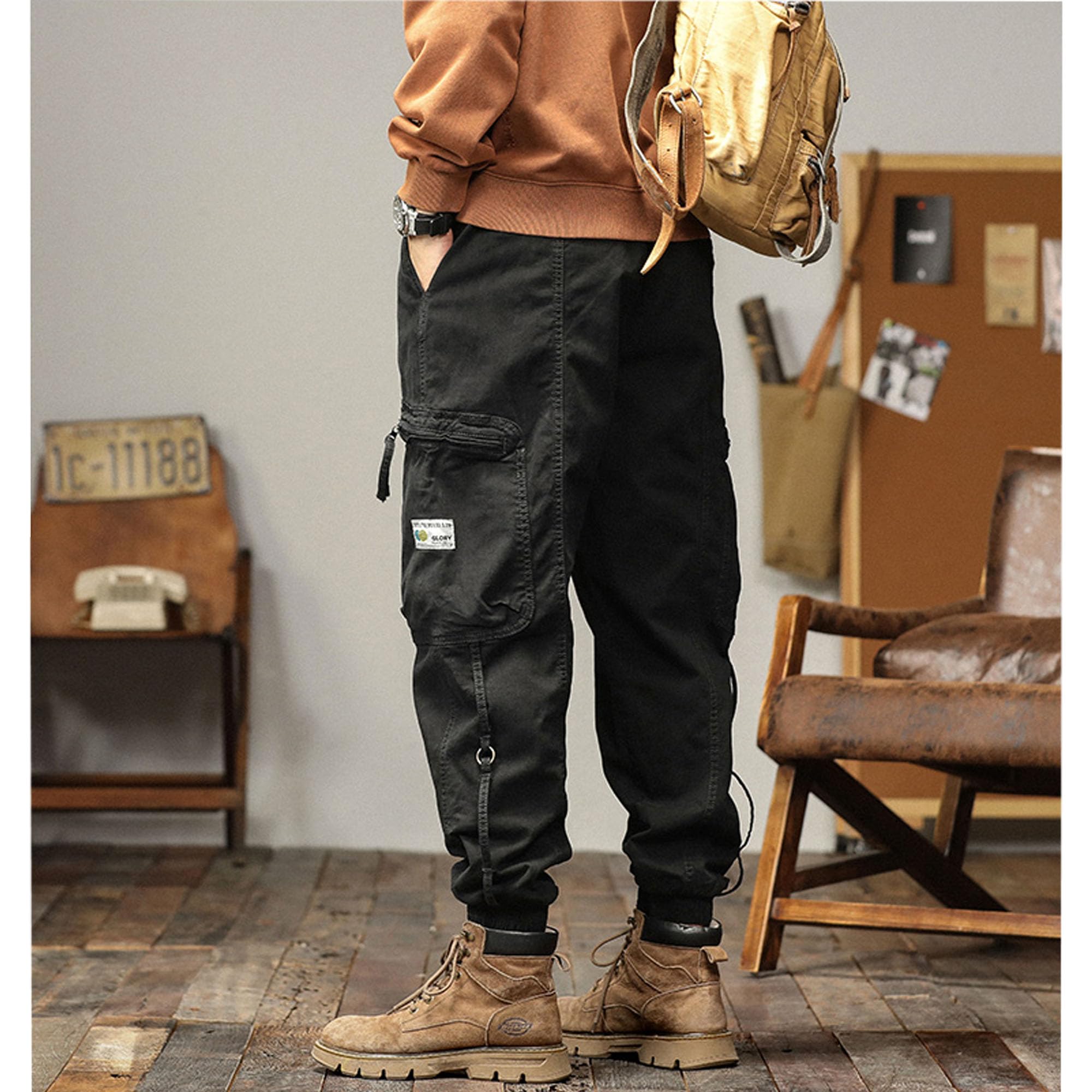 XYXIONGMAO Cargohose für Herren mit mehreren Taschen, japanische High-Street-Hose, Kordelzug, Cargohose für Herren, Hip-Hop-Sweathose