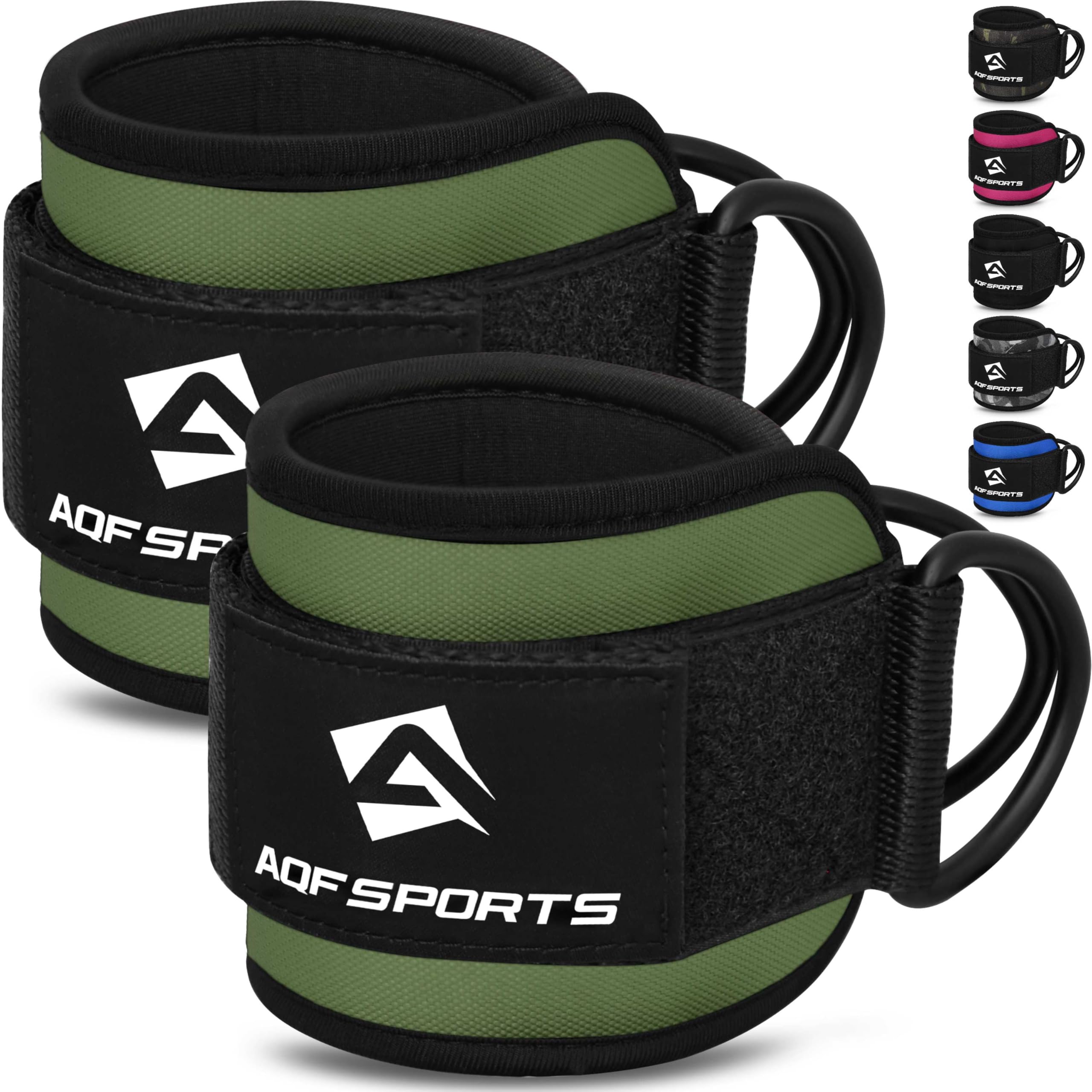 AQF Ankle Straps for Cable Machines Attachment - Neoprene Padded Gym Wrist Cuff Legs Extensions Curls, Kickbacks, Weightlifting Hip Abductor, Abs, Glute Workout (Military Green, Pair) — image 1
