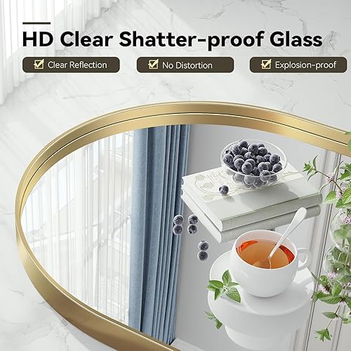 Miniatura 2 de Brightify - Espejo arqueado de 30 x 40 pulgadas, espejo dorado con marco de metal para pared, espejo de tocador superior para baño, espejo para sala