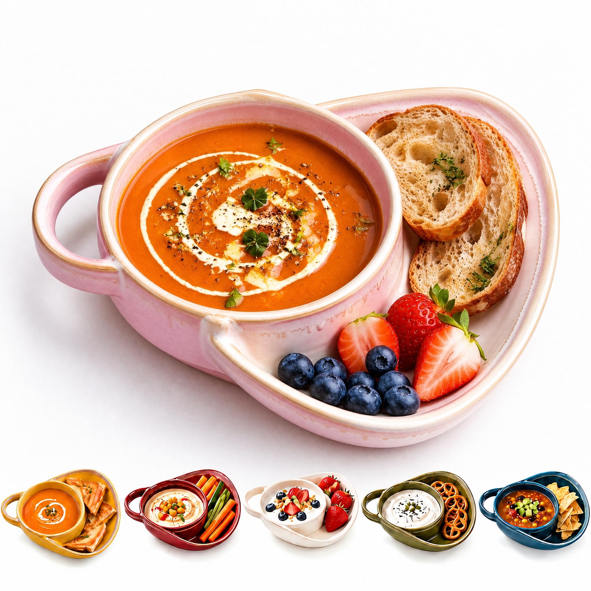 Ceramic Soup and Sandwich Bowl with Side Plate, Soup Bowl (Pink) — image 1