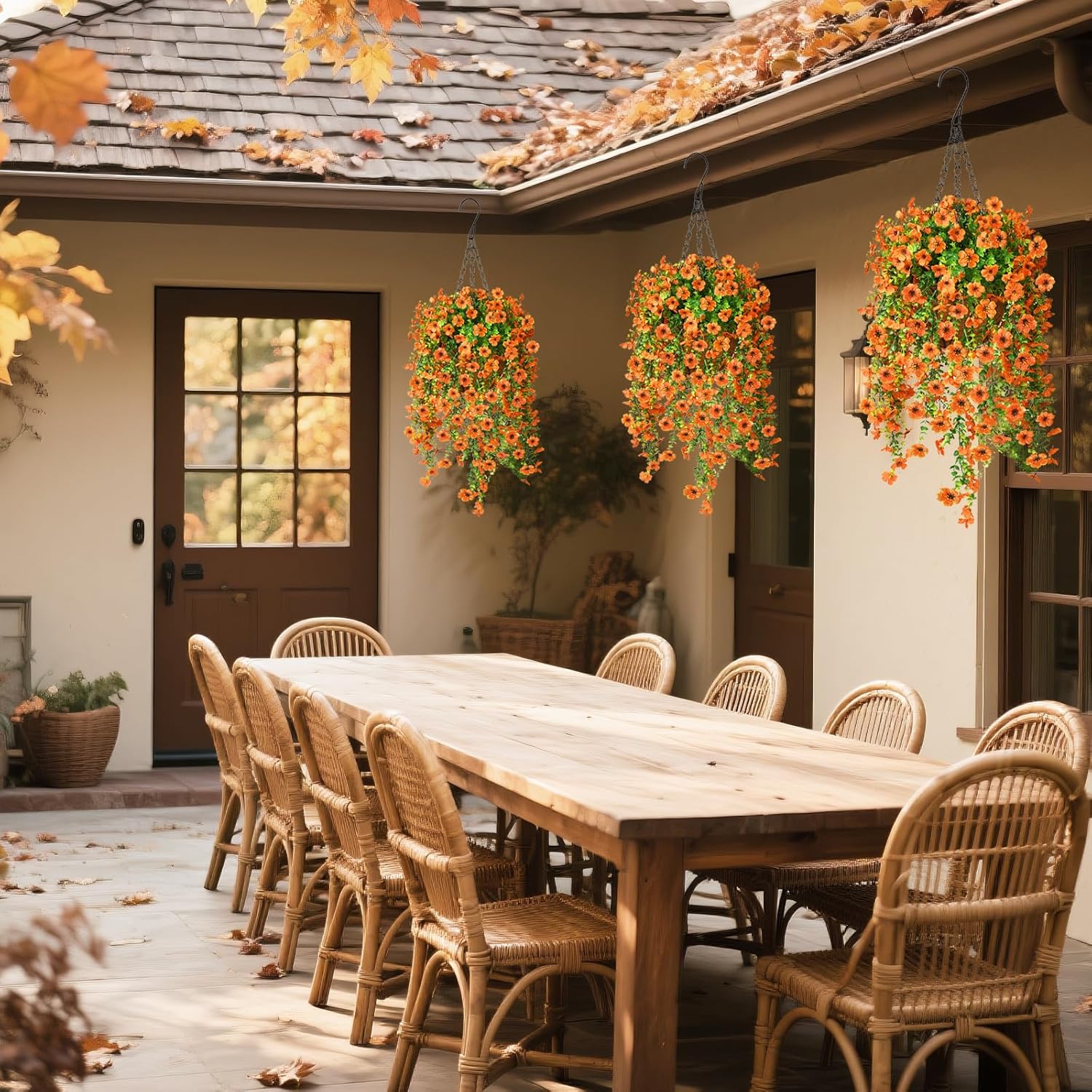 Artificial Hanging Flowers Plants for Outdoor Fall Decoration, 2PCS Faux Silk Daisy UV Resistant Look Real for Outside Home Indoor Planter Porch Garden Yard Autumn Decor(Orange) - Image 6