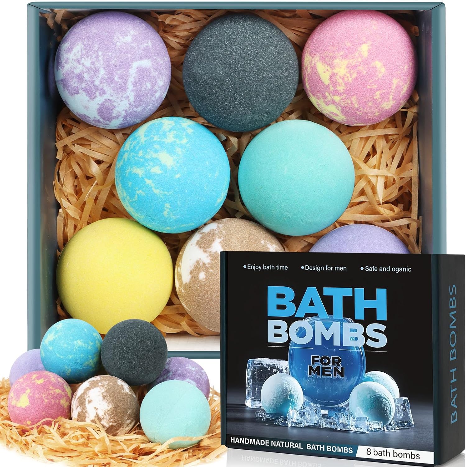 Bath Bombs for Men, 8 Pack Organic Bath Bombs...