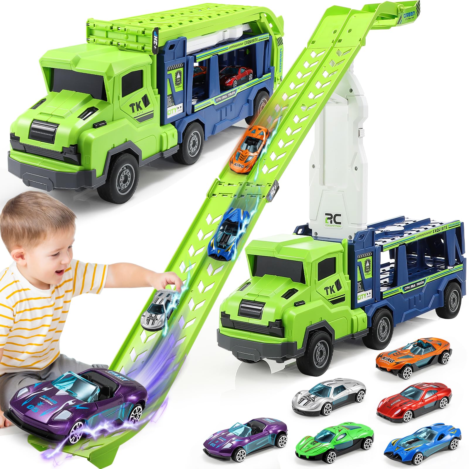 EUTOYZ Toys for 3 4 5 6 Year Olds Boy, Toy Cars for Boys Toys Age 3-5 Birthday Easter Gift for 3-5 Year Olds Boys Car Race Track with 35 inch Race Track Toddler Toy Car