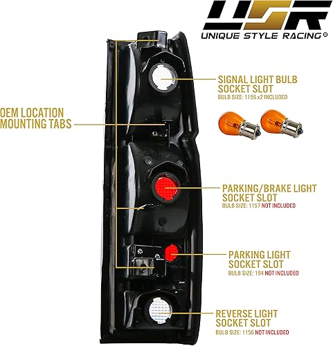 Miniatura 7 de USR 86-97 - Luces traseras de cuerpo duro, juego de montaje de repuesto de luces traseras (izquierda + derecha) compatible con camioneta Nissan