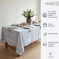 Vista 4 de ATOSII Amalfi - Mantel rectangular de otoño 100% algodón, bohemio, estampado a mano, para cocina, mesa de comedor, lino, decoración de otoño