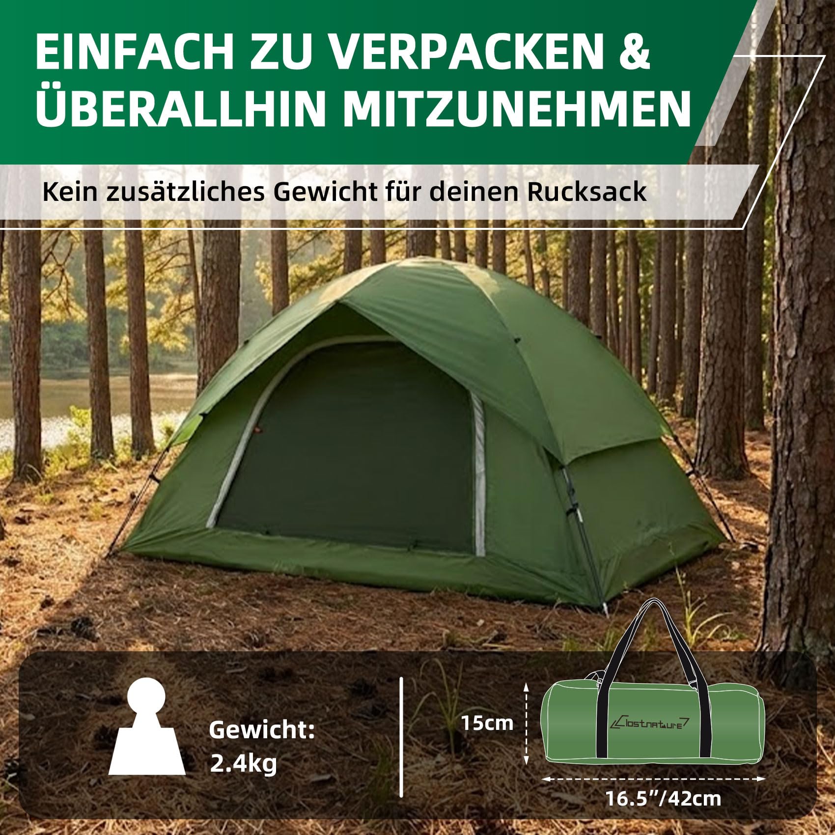 Clostnature 2/4 Personen Zelt für Camping - Wasserdichtes Outdoor Zelt Leichtes Kuppelzelt, Kompakt Zelt mit Kleinem Packmaß für Familie, Strand, Festival, Gruppe