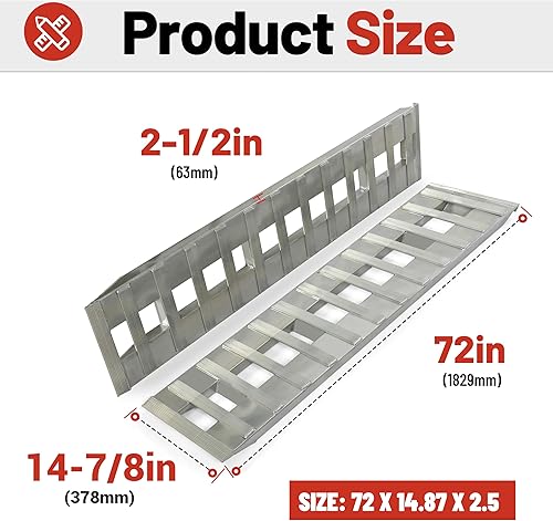 Miniatura 3 de HECASA Rampas de aluminio para remolque de 72 x 14.87 x 2.5 pulgadas, 6000 libras, rampa de carga universal para motocicleta, tractor, ATVUTV,