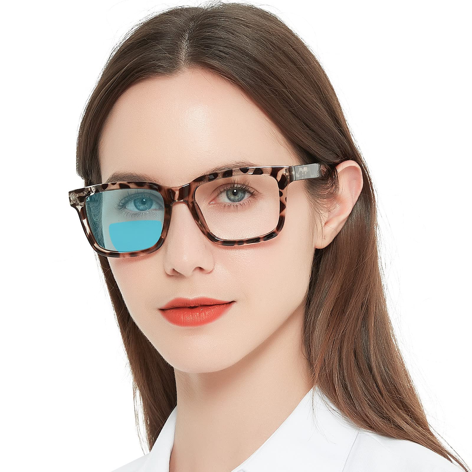 AEZUNI Bifocal Reading Glasses Women Large Square Blue Light Computer Readers 1.25 Trendy Eyeglasses 100 125 150 175 200 225 250 275 300 350 (Leopard)