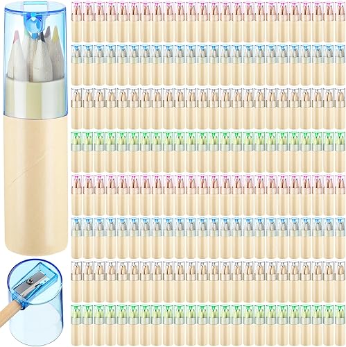 Miniatura 9 de Fulmoon Paquete de 100 mini lápices de colores con sacapuntas, recuerdos de fiesta de aula a granel, juegos de crayones portátiles para dibujo de