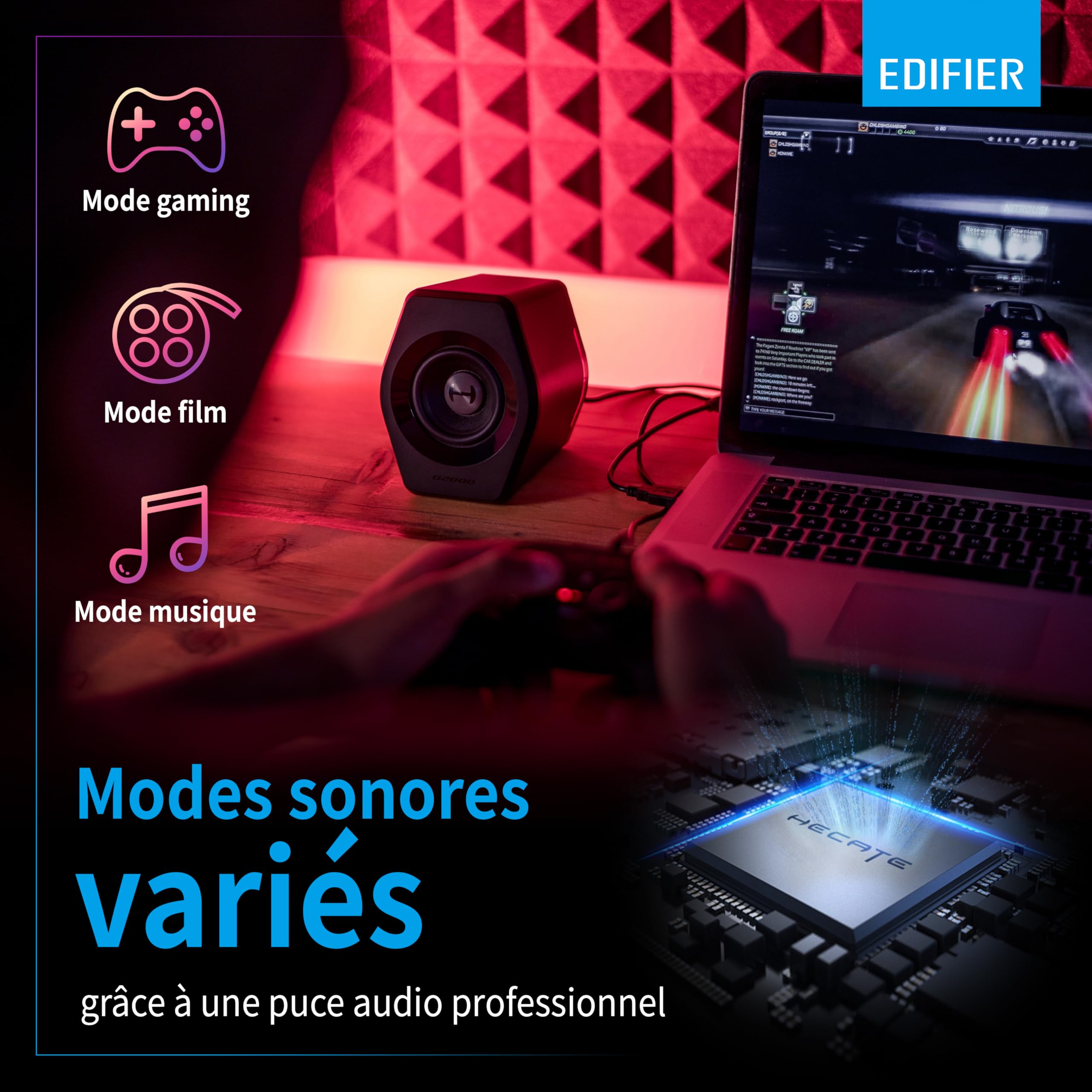 Edifier G2000 - Enceintes Bureau 2.0 Bluetooth Gaming RGB Noir