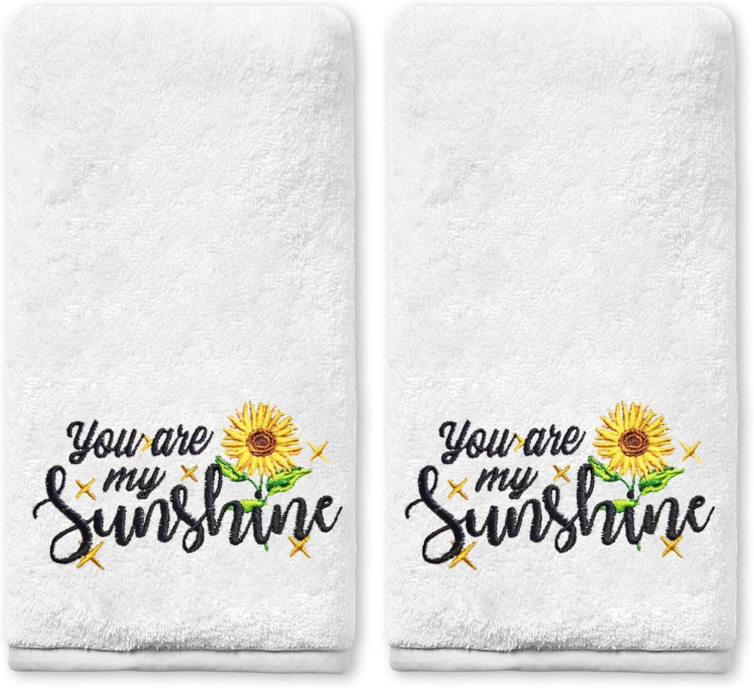Yanhuecui Sunflower Hand Towels for Bathroom Set of 2, Sunflower Spring Bathroom Decor, You are My Sunshine Cotton Soft Embroidered Hand Towels for Kitchen Bath 14x30 Inches, Summer Farmhouse Decor