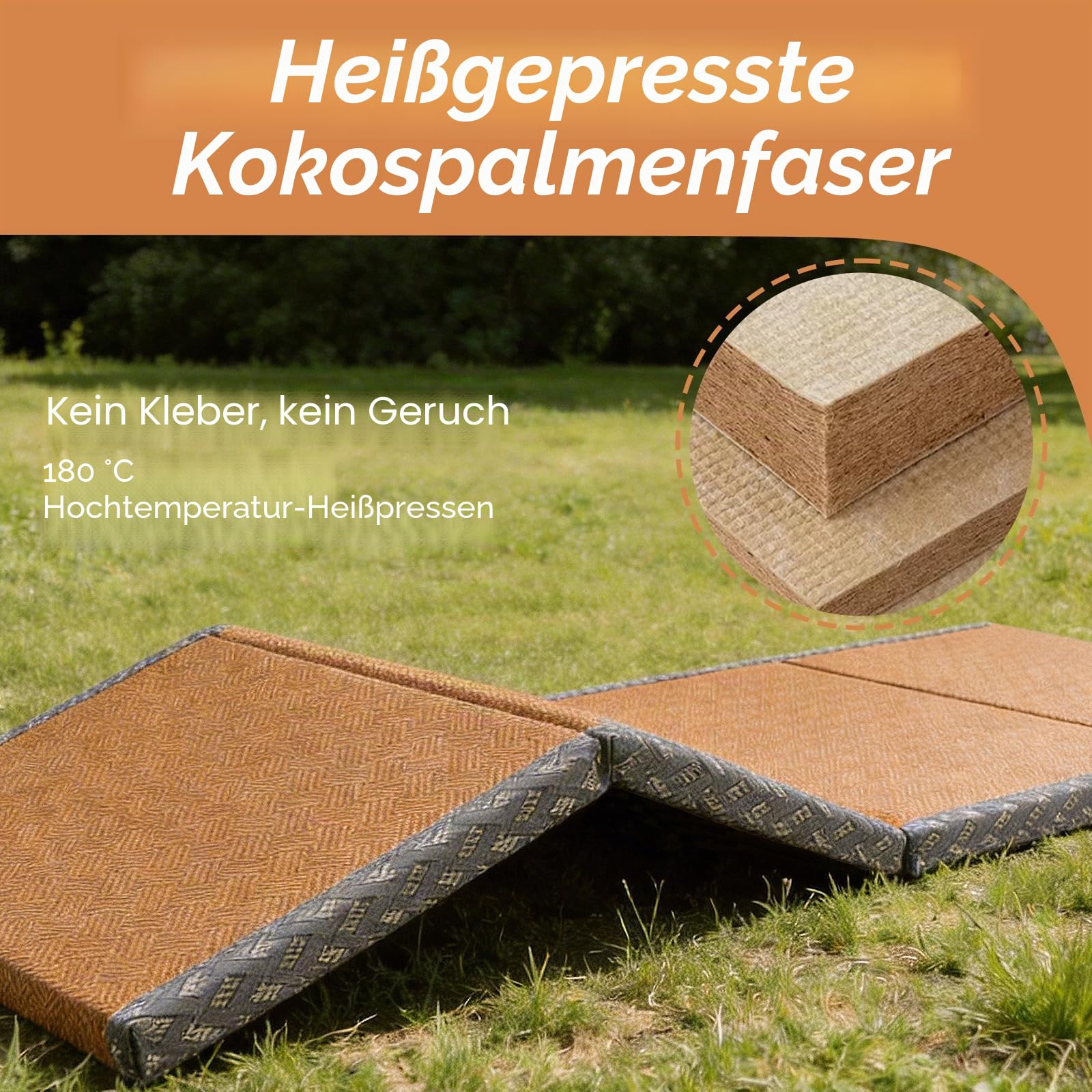 Japanische Tatami Matte, Natürliche Kokosfaser, Faltbare Matratze, Futon Boden Schlafen Teppich für Meditation Yoga Zen, 60x180x3.5cm, Braun