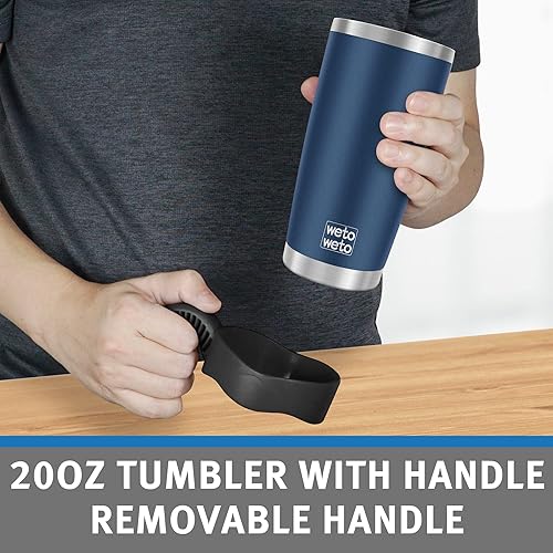 Vista 105 de WETOWETO - Vaso térmico de acero inoxidable de 20 onzas con mango, taza de café con 2 tapas y 2 pajillas, doble pared con aislamiento al vacío, vaso