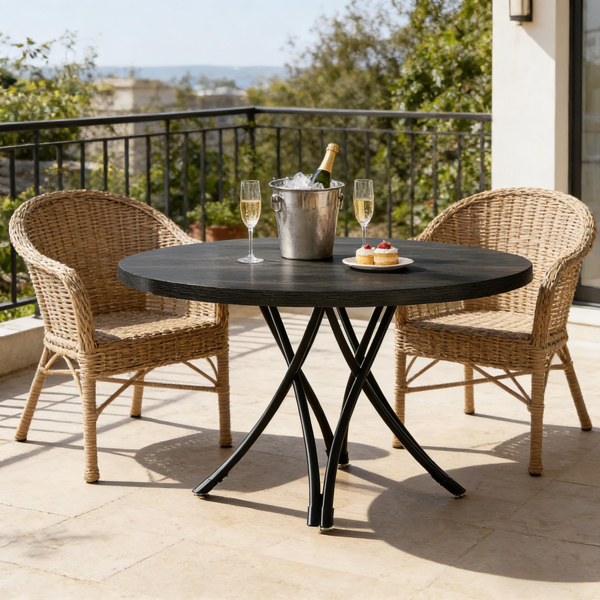 Table à manger ronde 120 cm - Table de cuisine noire avec pieds en croix - Table de salle à manger ronde peu encombrante pour 4 à 6 personnes - Polyvalente comme table de conférence ou table