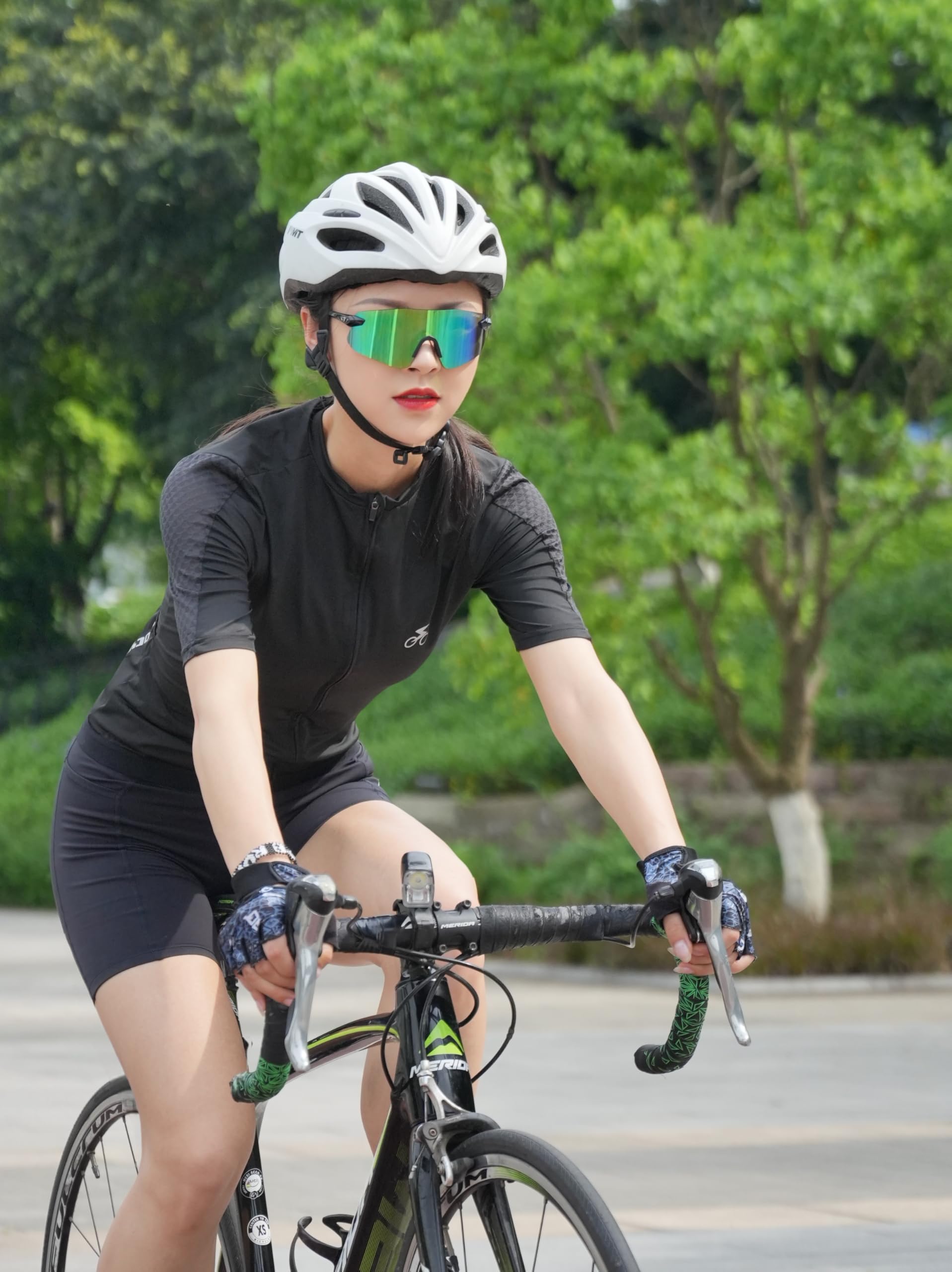 Maillot de ciclismo para mujer, manga larga, transpirable, de alta elasticidad, con 3 bolsillos traseros