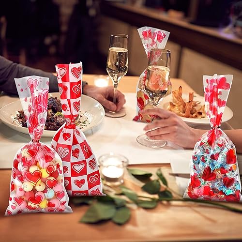 Miniatura 3 de Zonon 125 bolsas de regalo de San Valentín, celofán, bolsas de galletas de caramelo con 200 lazos giratorios para suministros de fiesta de boda, 5