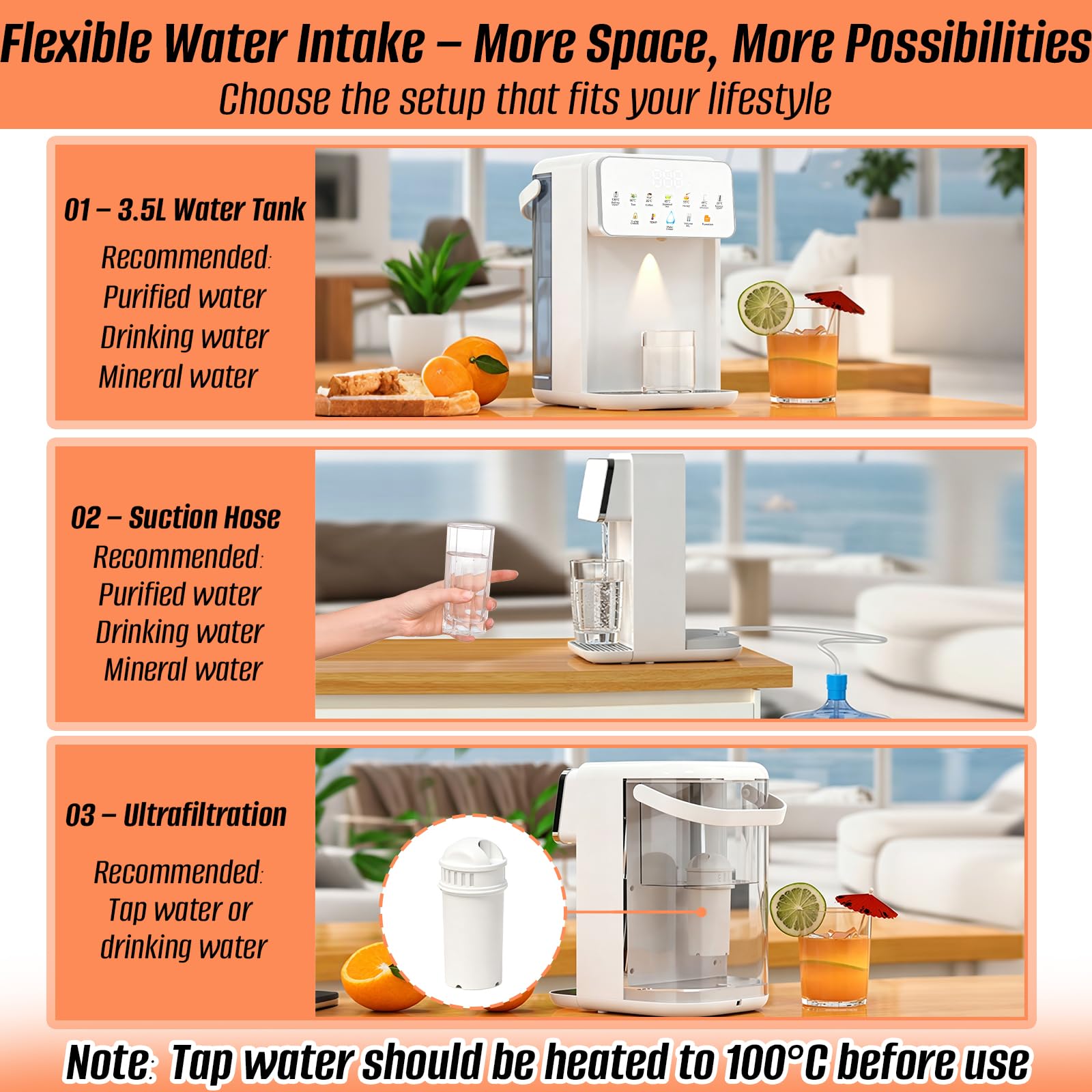 3,5 L Heißwasserspender mit Ultrafiltration, 3s Sofort Heißes Wasser, 7 Temperaturstufen, 8 Wassermengen, Kindersicherung & Trockengehschutz, für Tee, Babynahrung & Büro