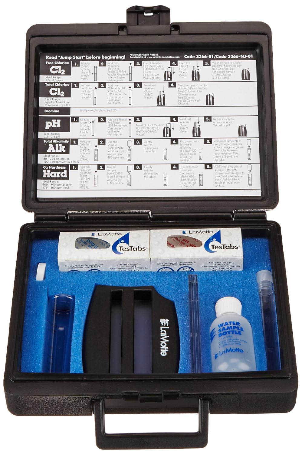LaMotte 3366 Pool Manager Water Test Kit open with instructions