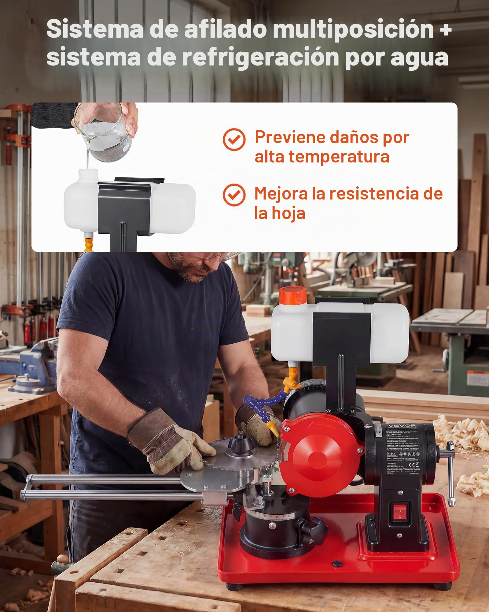 VEVOR Afiladora de Discos de Sierra Circular 370 W 2890 RPM, con Muela de 125 mm, Depósito de Agua y Centradores de Sierra para Hojas de 80 a 700 mm, Ajuste de Ángulo para Taller Bricolaje Carpintería