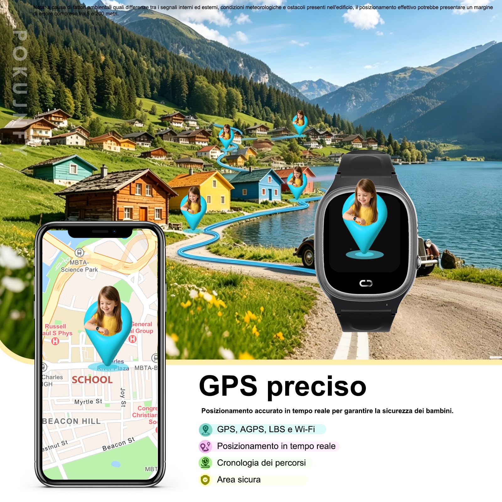 Smartwatch Bambini GPS Telefonate Chat SOS Contatti Sveglia | Giochi IP68 Impermeabile Modalità Classe Digitale Orologio Smartwatch Bambini Bambino Bambina Compleanno Regalo