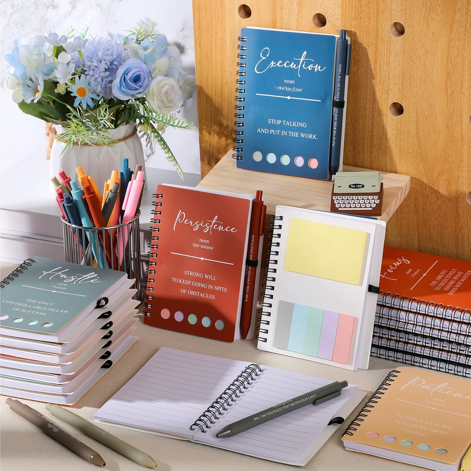 TecUnite 40 Pcs Motivational Spiral Notebooks with Sticky Notes Pen Inspirational Journals Bulk Employee Appreciation Gift for Team Coworker Staff Bulk Gift for Teacher School Nurse (Macaron)