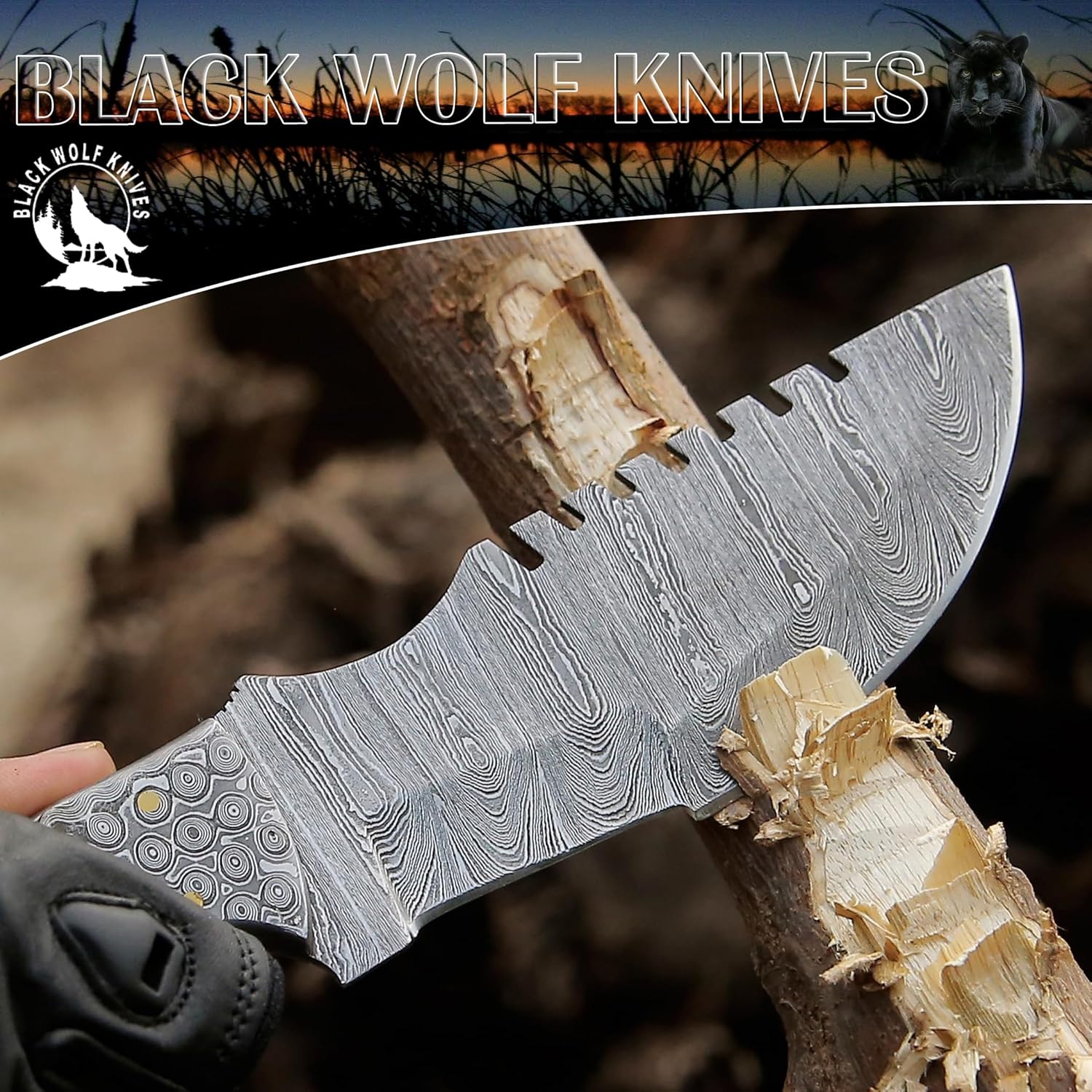 Handmade Damascus Steel BLACK WOLF KNIFE Tracker Knife EDC for Hunting, Bush craft, Camping, Fixed Blade G10 Handle with Cowhide Leather Sheath – BW-4141
