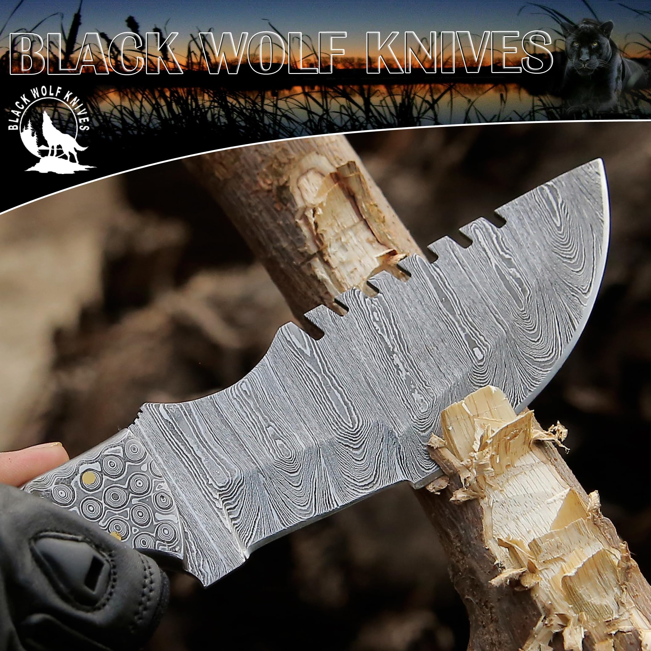 Amazon.com : Handmade Damascus Steel BLACK WOLF KNIFE Tracker