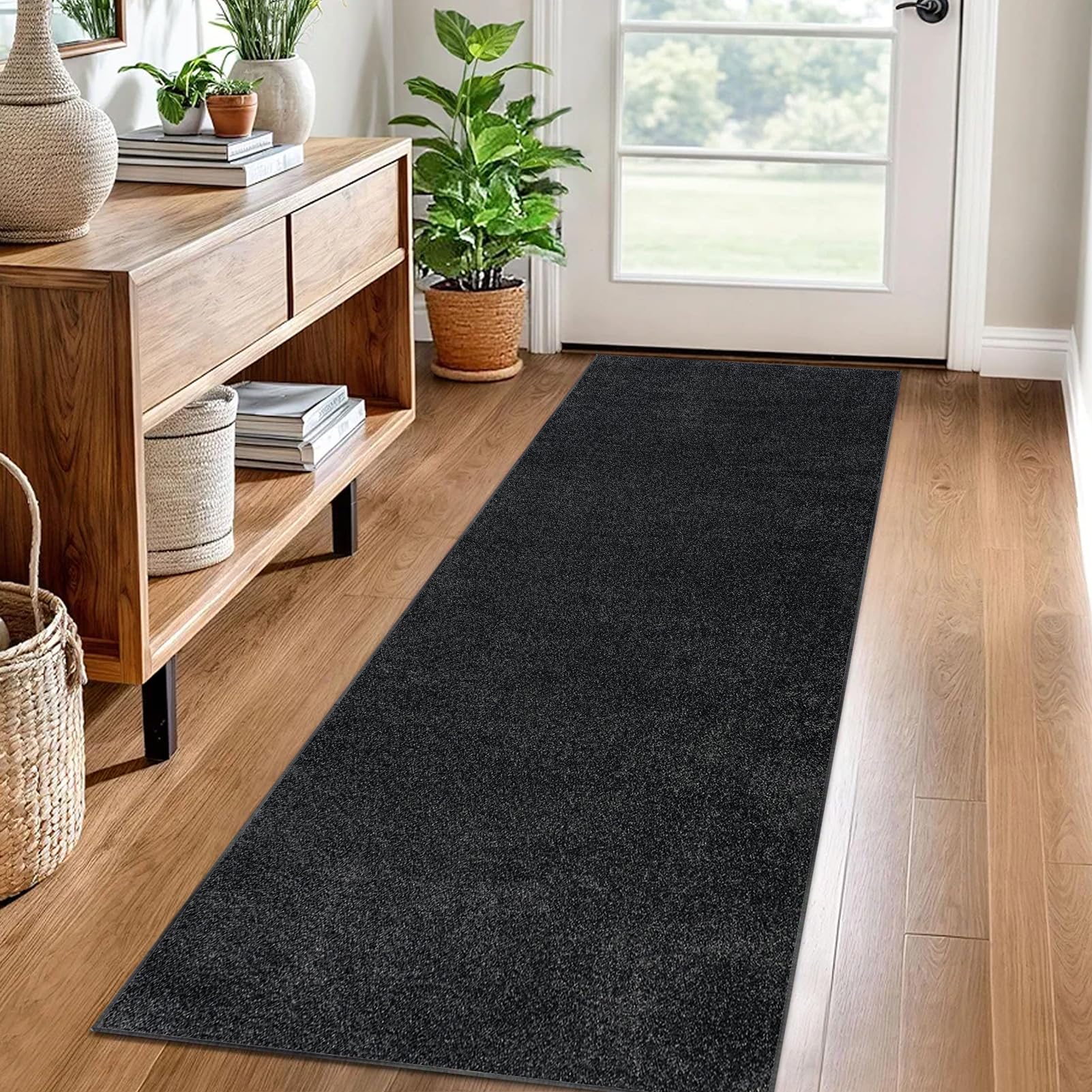Carpet Runner for Hallway Non Slip Long 60 x 120 cm Washable Kitchen Runner Rugs for Hallway Black Heavy-Duty Absorbent Area Rugs Door Mats Carpet Floor Mat Hallway Runner Rug for Entryway Laundry