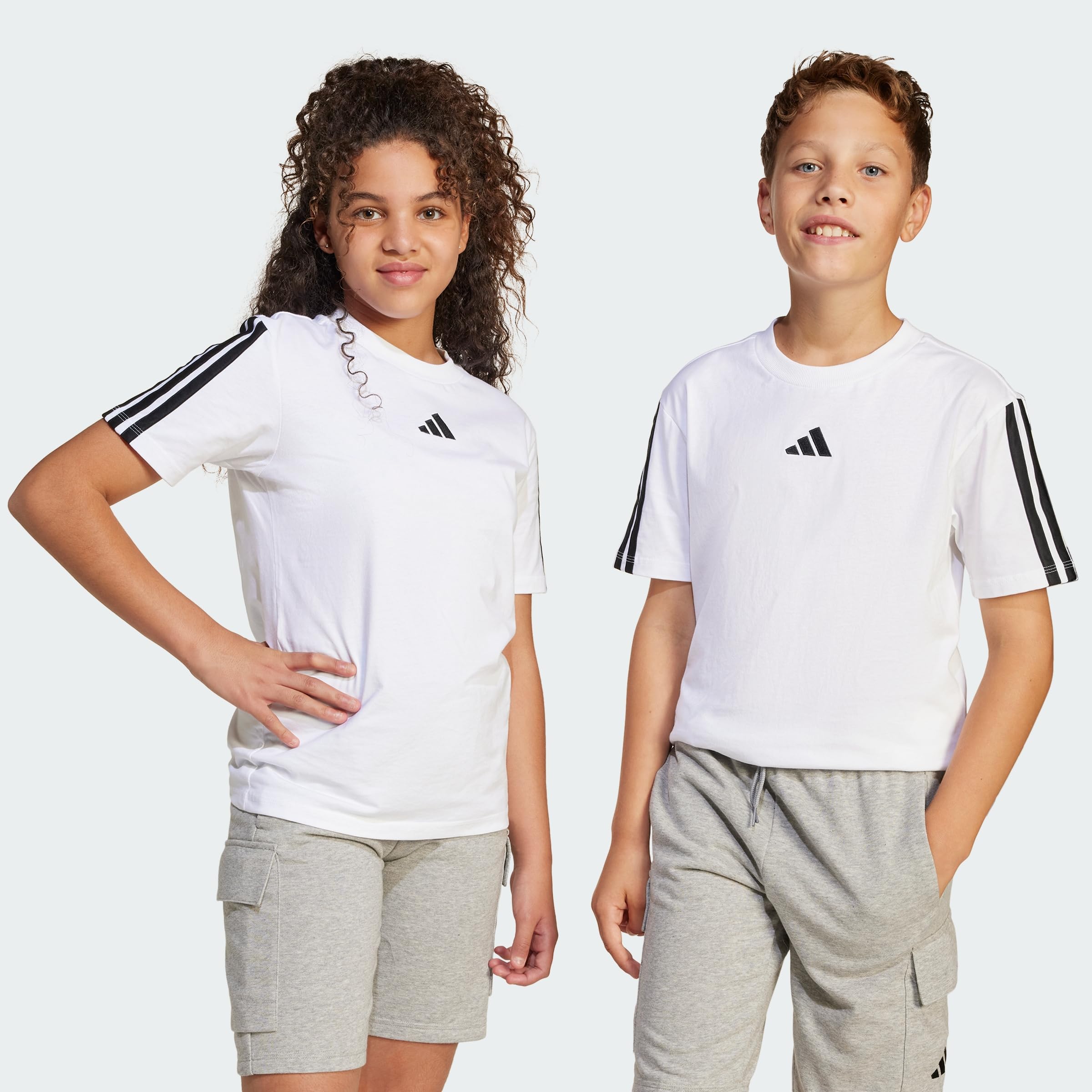 adidas Unisex Kids Essentials 3 Stripes Shirt, White/Black, 15-16 Years