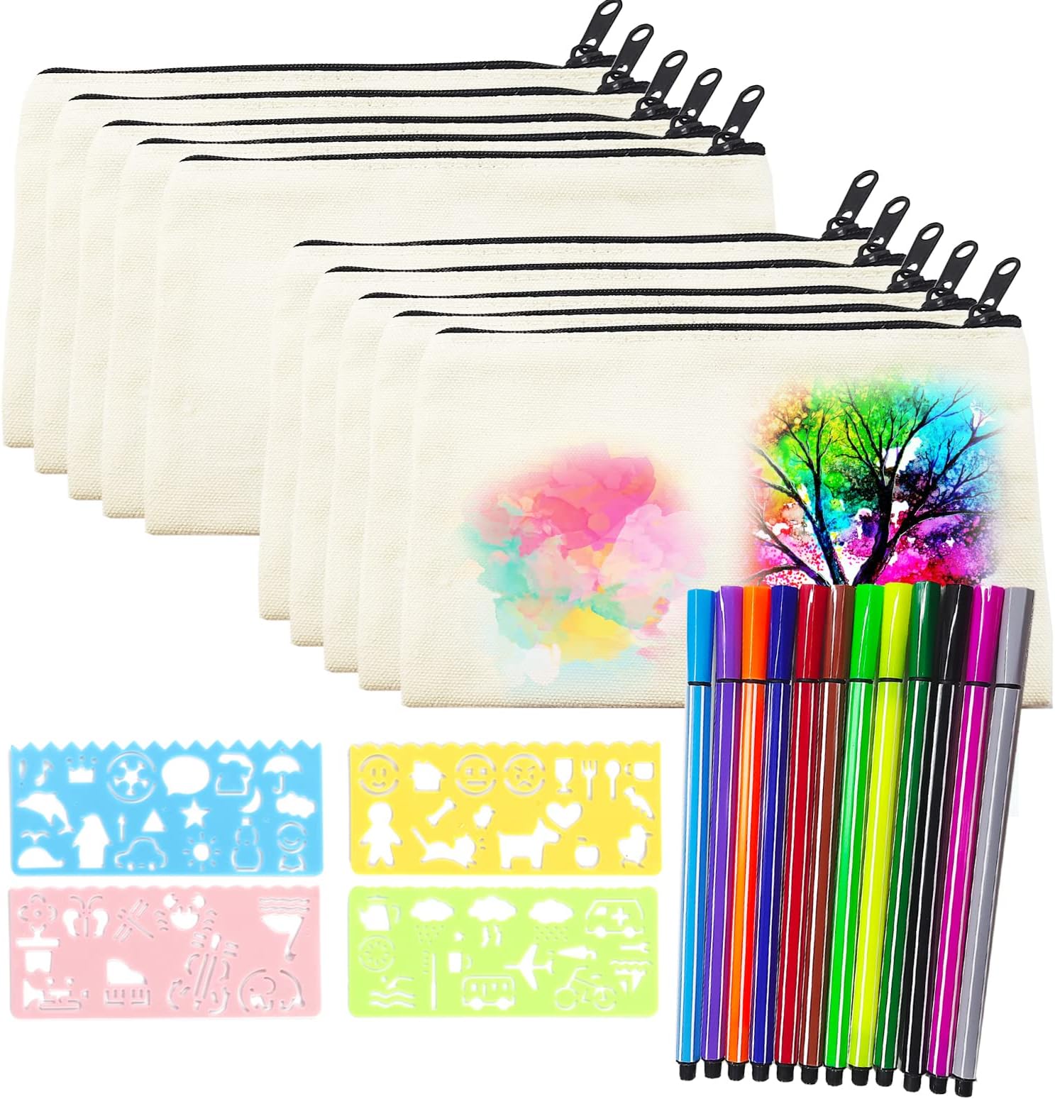 Kreativ-Set Mit 10 Leinwand-Mäppchen - DIY Federmäppchen Zum Bemalen