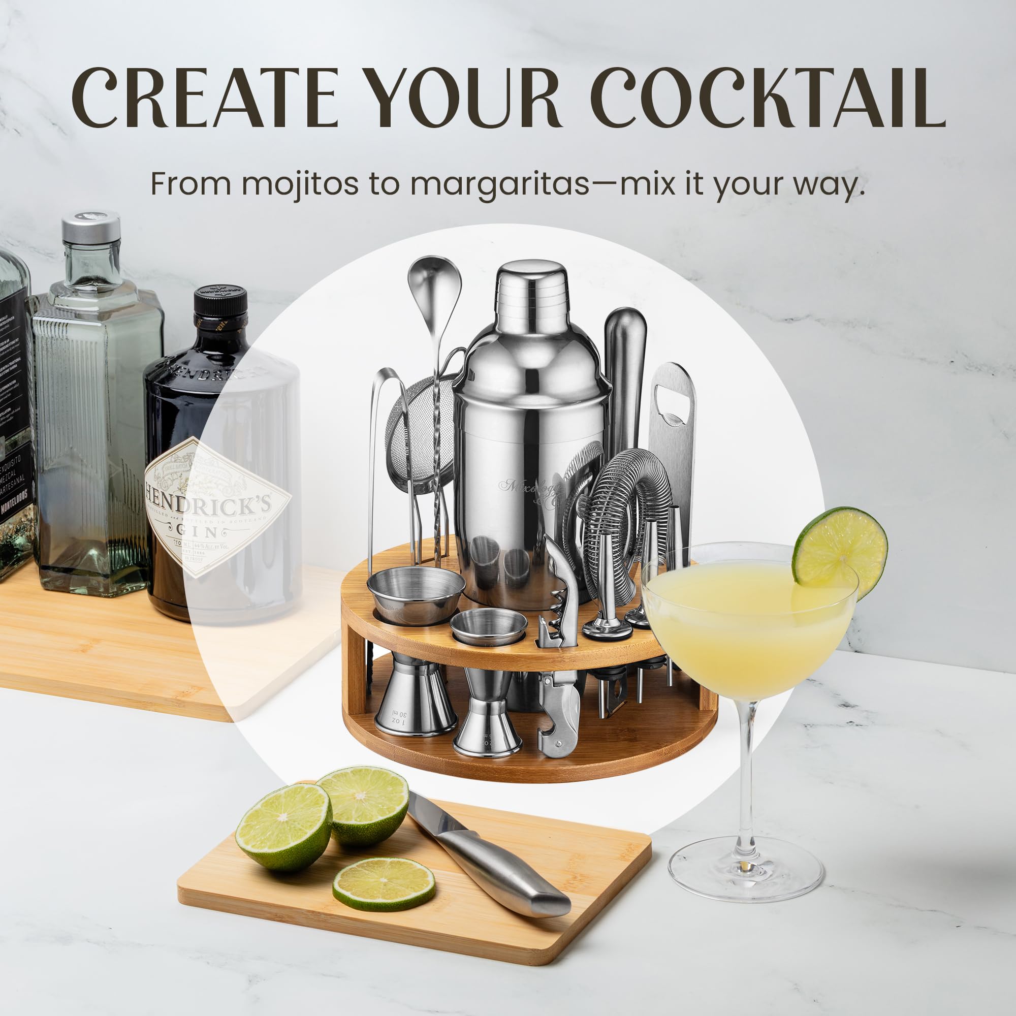 Mixology & Craft Cocktail Set 15-TLG. - Cocktail Shaker Set aus Edelstahl mit Bar Zubehör - Silber