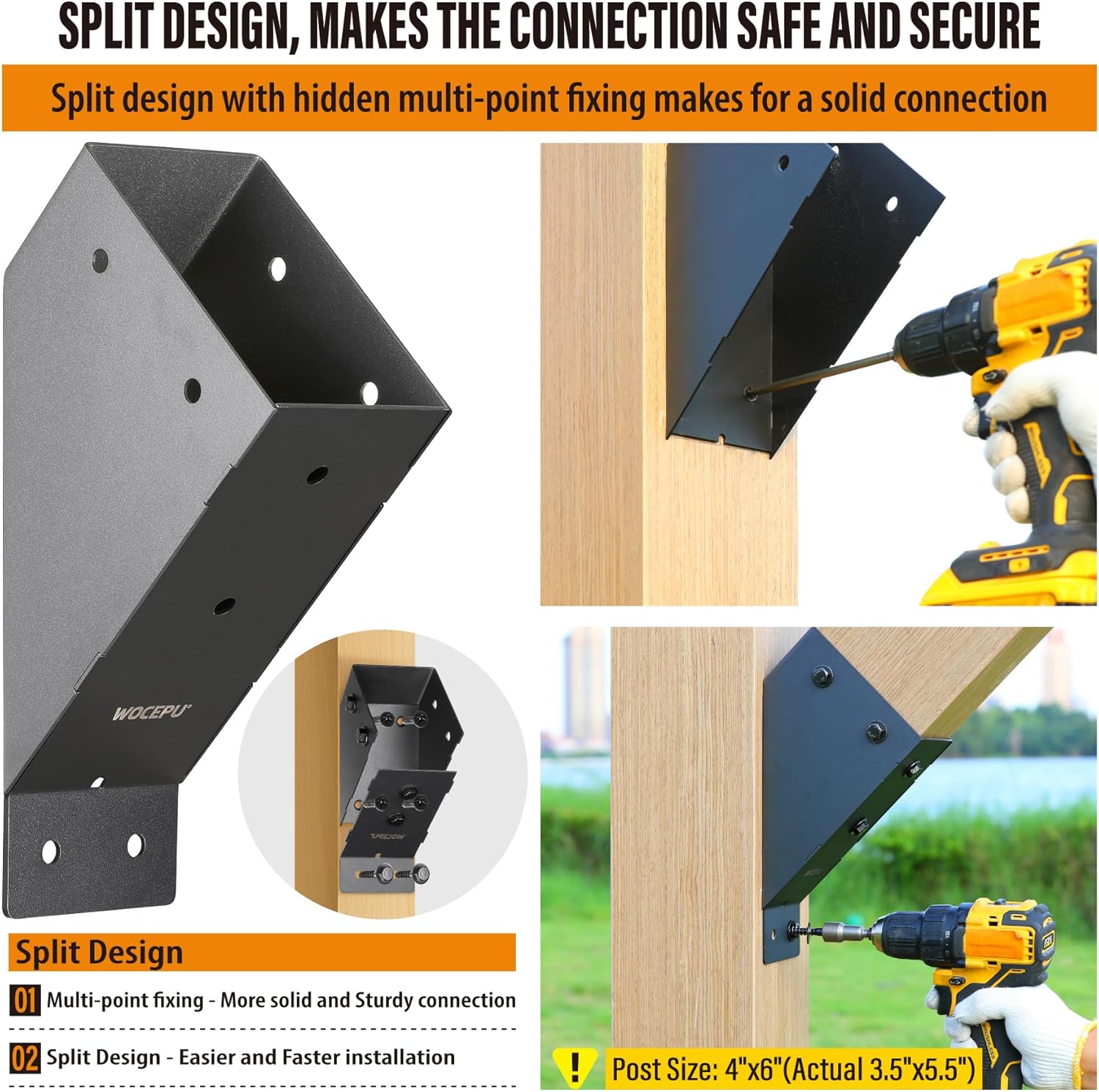 8pack 45 Degree Angle Support Bracket, for 4x6 (Actual 3.5''x5.5'') Pergolas, Gazebo, Deck Porch, Cabin Elevated Wood Support Bracket Support kit (Frosted-Black)