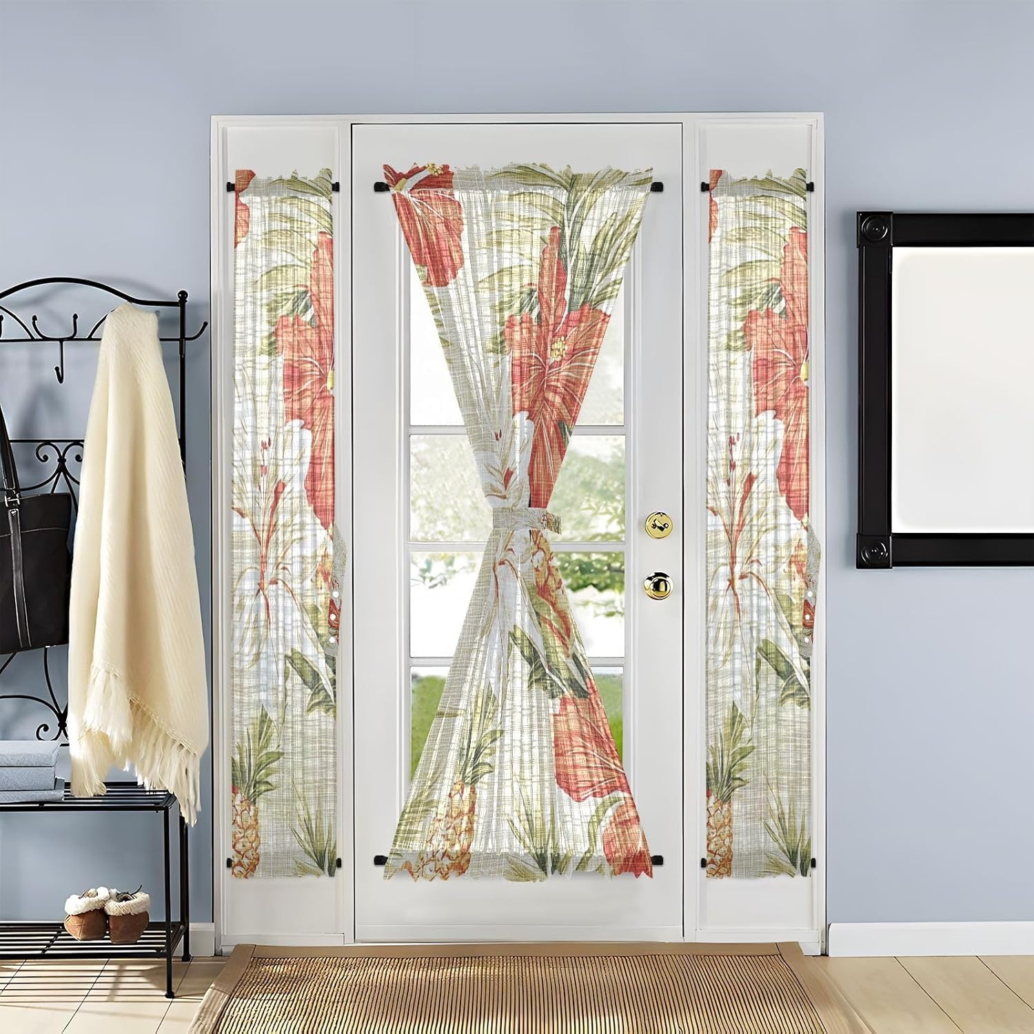 Vintage Tropical Flower Decorative Short Blackout Curtains for Cafe Cute Bedroom Curtains cortinas para cocina1 Panel 54x72in