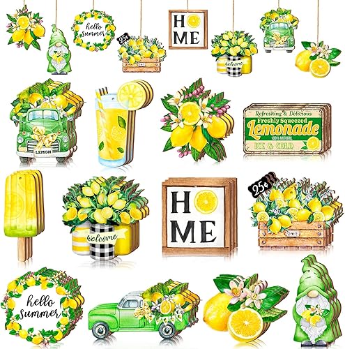 Maitys QE-Maitys-ca901 - 36 adornos de árbol de limón, adornos de verano, gnomos de madera, adornos colgantes con cuerda, decoración decorativa de