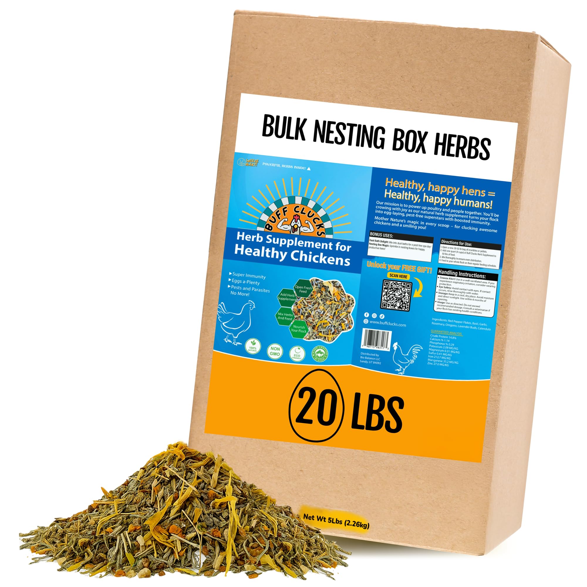 Buff Clucks Herbs Supplement for Chicken Food Natural Poultry Feed, 20 lb