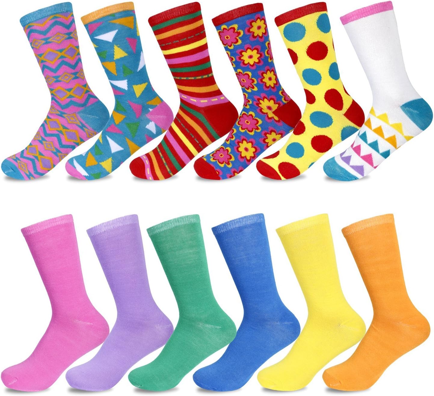 Women’s Crew Socks Solids, Stripes and Dots value pack