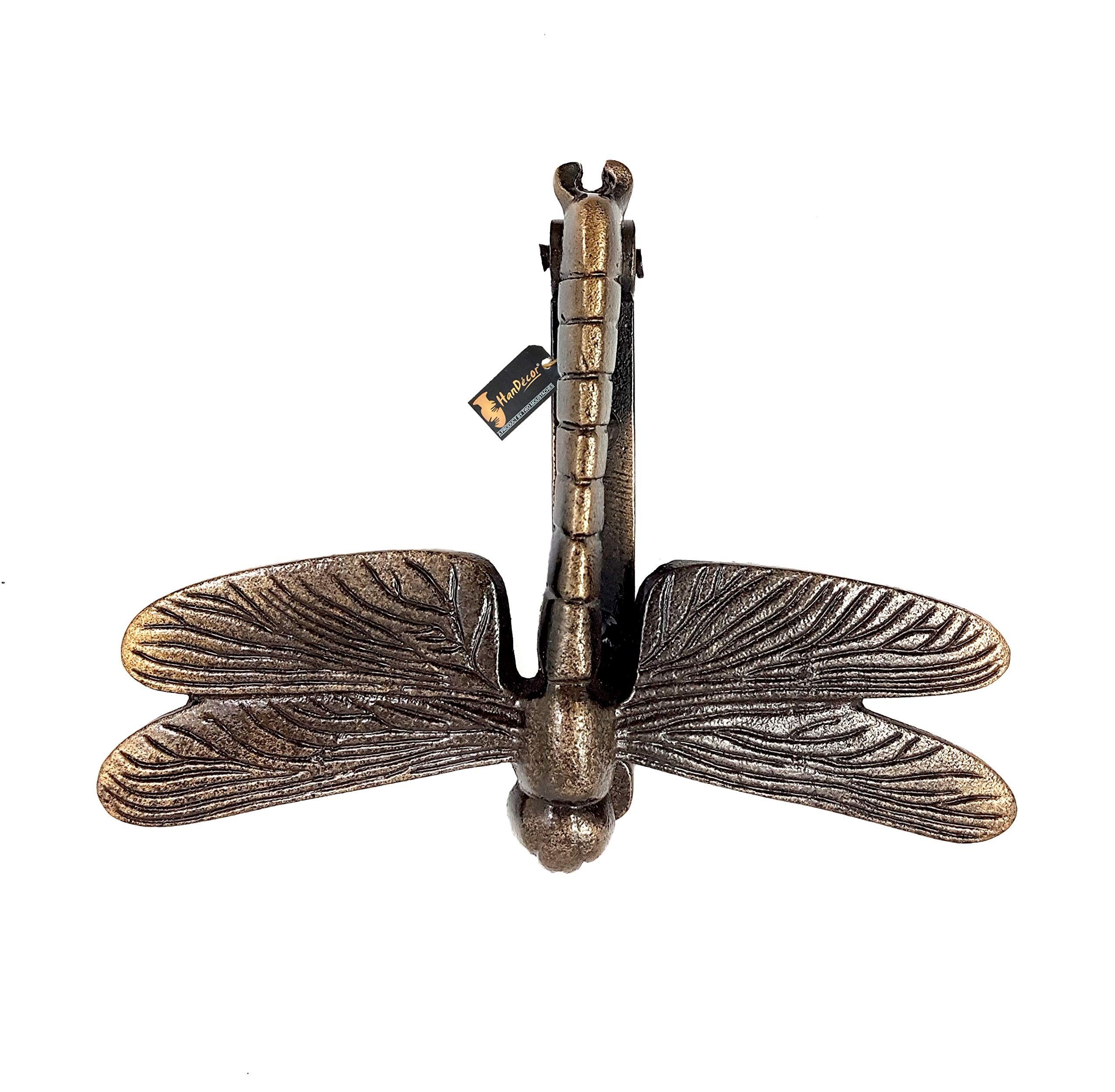 Two Moustaches Dragon Fly Design Metal Door Knocker - (Antique Brown, Standard)