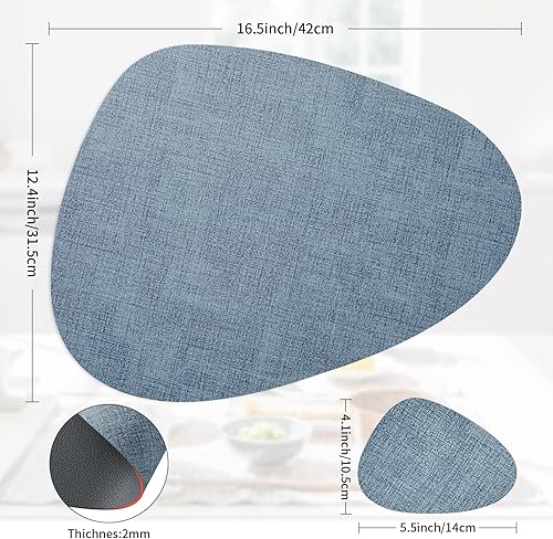 Miniatura 8 de Juego de 2 manteles individuales y posavasos de piel sintética, manteles individuales redondos de doble cara para cocina, comedor, mesa de patio,